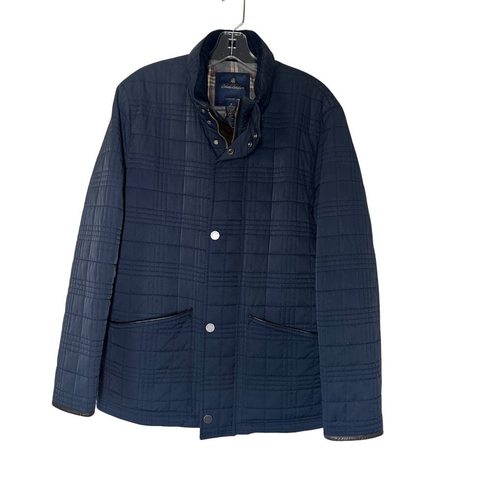 Brooks Brothers Quilted Chore Coat Mens Size M Navy Plaid Lining Classic Barn